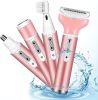 Electric Razor for Women, 4-in-1 Women's Body Hair Removal, Pubic Shaver Bikini Trimmer for Eyebrow Face Body Underarm, Portable Ladies Shaver USB Rec